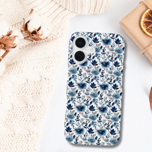 Blaue Beige Wasserfarbe Floral Trend iPhone 16 Hülle