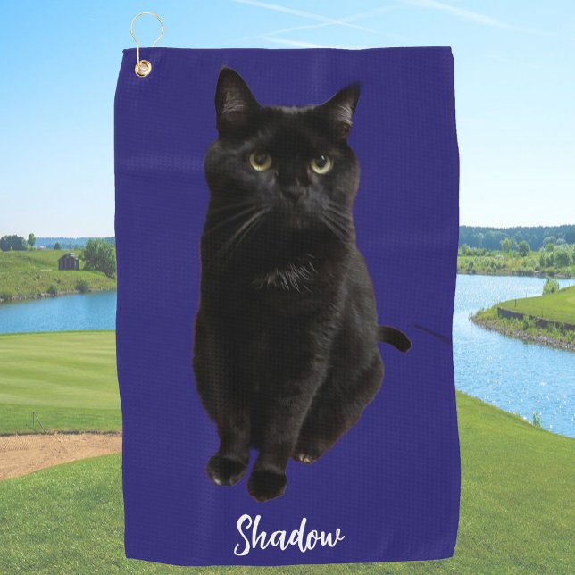 Blaue benutzerdefinierte schwarze Katzenfoto und N Golfhandtuch (Von Creator hochgeladen)