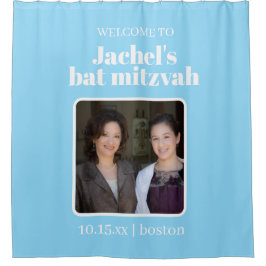 Blaue benutzerdefinierte süße Bat-Mizwa-Foto-Willk Duschvorhang