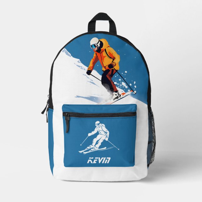 Blaue Berge Berge Berghütte Skifahren Printwahl Sk Bedruckter Rucksack (Vorderseite)