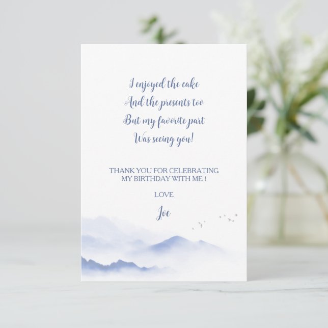 Blaue Berge geschlechtsneutraler Geburtstag eines  Dankeskarte (Stehend Vorderseite)
