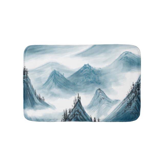 Blaue Berge Landschaft Malerei Chinoiserie Badematte (Vorderseite)