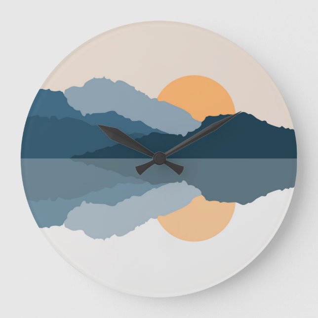 Blaue Berge reflektiert im See Große Wanduhr (Vorderseite)