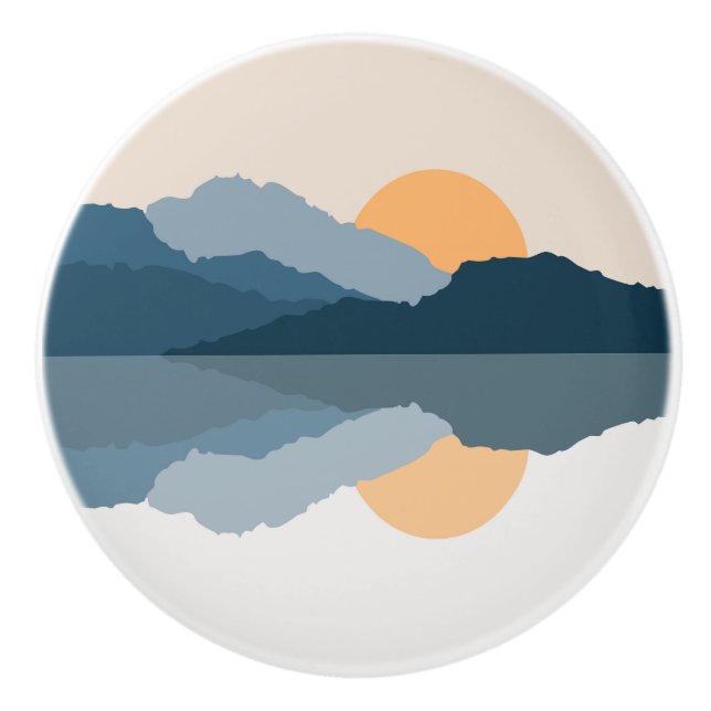Blaue Berge reflektiert im See Keramikknauf (Vorderseite)