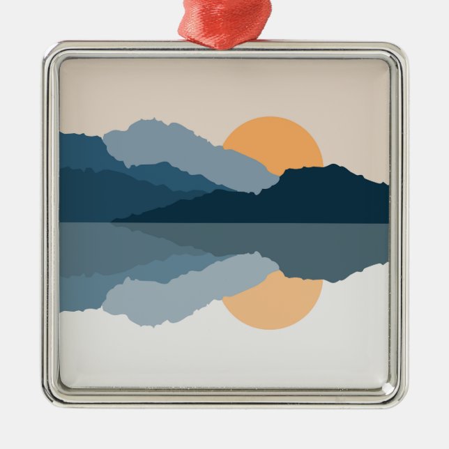 Blaue Berge reflektiert im See Ornament Aus Metall (Vorne)