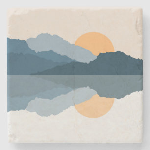 Blaue Berge reflektiert im See Steinuntersetzer