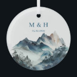 Blaue Berge Rustikale Hochzeit Ornament Aus Glas<br><div class="desc">Blue Mountains rustikale Sammlung. Vollständige Suite erhältlich unter https://www.zazzle.com/collections/blue_watercolor_mountains-119930444621335812</div>