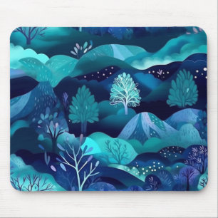 Blaue Berge und Baumdesign Mousepad