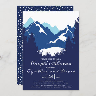 Blaue Berge und Koniferen Hochzeitspaare Dusche Einladung