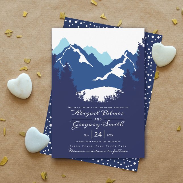 Blaue Berge und Nadelbäume Hochzeit Einladung (Von Creator hochgeladen)