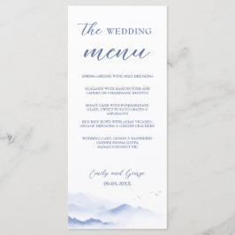 Blaue Berge und Vögel Hochzeitsmenü Menükarte