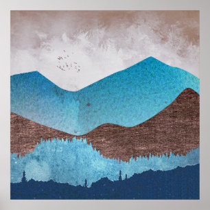 Blaue Berggipfel Poster