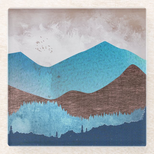 Blaue Bergspitzen Glasuntersetzer (Vorderseite)