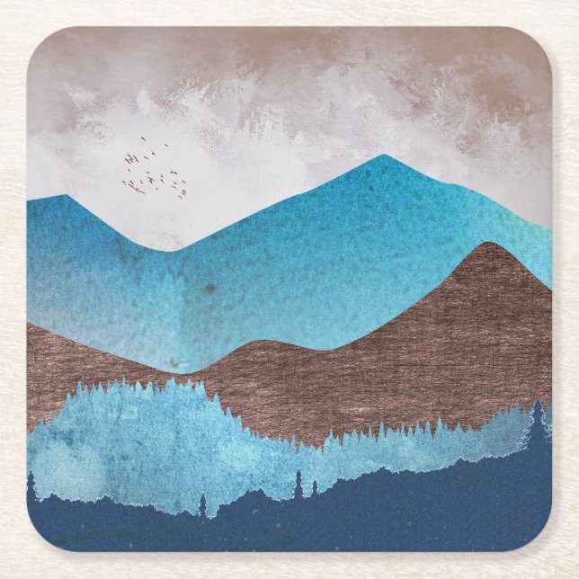 Blaue Bergspitzen Rechteckiger Pappuntersetzer (Vorderseite)