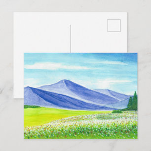 Blaue Bergtal-Wildblumen-Aquarell Postkarte