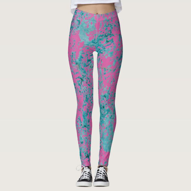 Blaue Beschaffenheit auf einen rosa Normallack Leggings (Vorderseite)