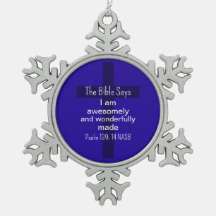 Blaue Bestätigung Ermutigung Christlich Schneeflocken Zinn-Ornament