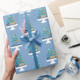 Blaue bewachsene Geburtstagskuche Geschenkpapier