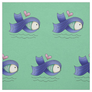 Blaue Bewusstseins-Band-Fische u. Herz Stoff