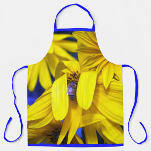 Blaue Biene auf goldgelber Sonnenblume Schürze