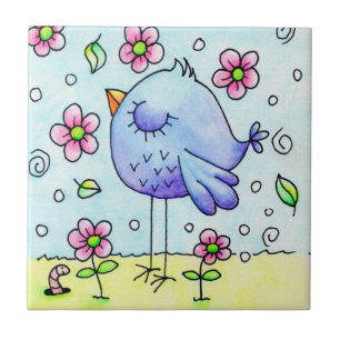 Blaue Bird und Blume Fliese