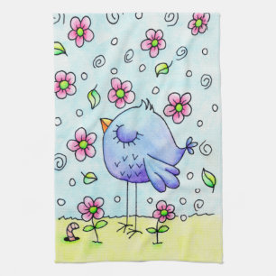 Blaue Bird und Blume Geschirrtuch
