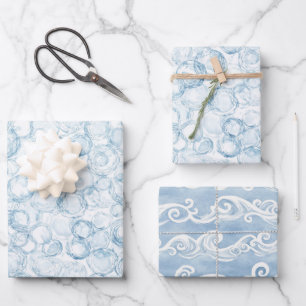 Blaue Blasen Geburtstag Geschenkpapier Set