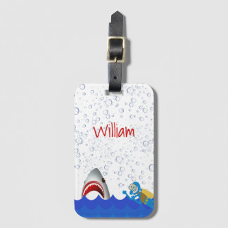 Blaue Blasen unter dem Namen des Meereshais Gepäckanhänger