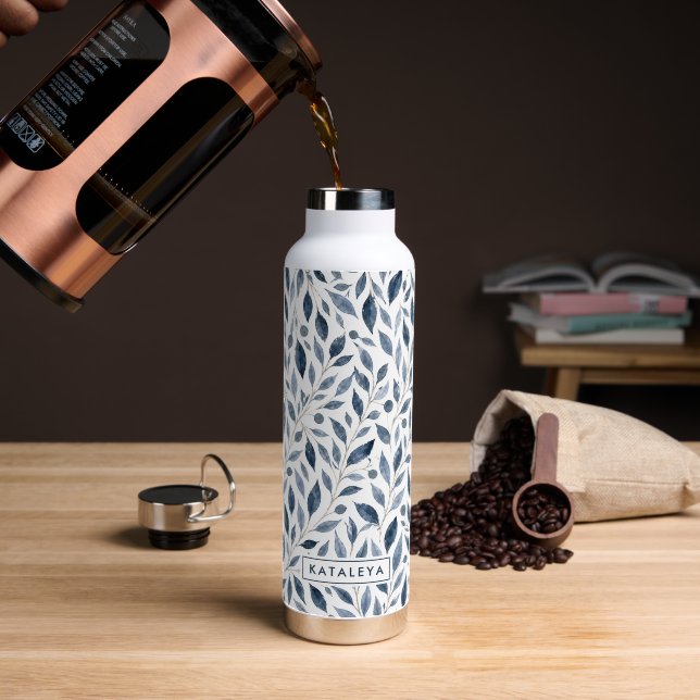 Blaue Blatt Personalisierte Wasserflasche Trinkflasche (Kaffee (gedreht))