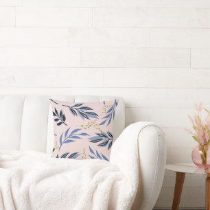 BLAUE BLÄTTER ABSTRAKT UND GELBE BLUME DRUCKEN KISSEN