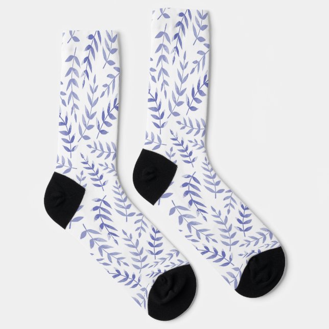 Blaue Blätter auf weißen Socken (Rechts)