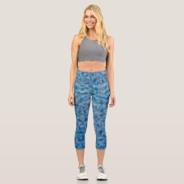 Blaue Blätter Capri Leggings