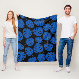 Blaue Blätter Fleecedecke