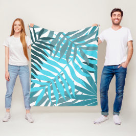 Blaue Blätter Fleecedecke