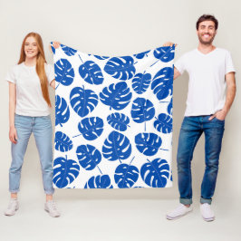 Blaue Blätter Fleecedecke