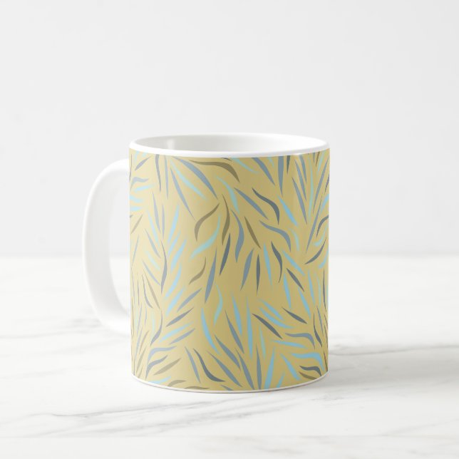 Blaue Blätter Gelbe Moderne Muster Kaffeetasse (Vorderseite Links)
