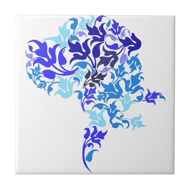 Blaue Blätter Great Dane Fliese (Vorderseite)