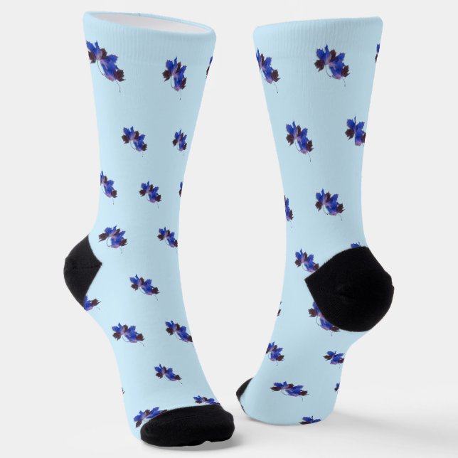 Blaue Blätter Herbst Socken (Gewinkelt)