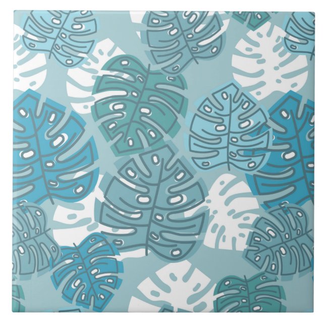 Blaue Blätter Keramik Fliese (Vorderseite)