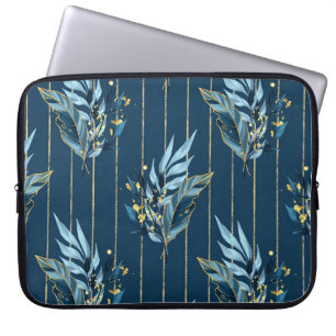 Blaue Blätter Nahtlose Wrap Hintergrund Laptopschutzhülle