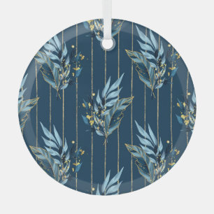 Blaue Blätter Nahtlose Wrap Hintergrund Ornament Aus Glas