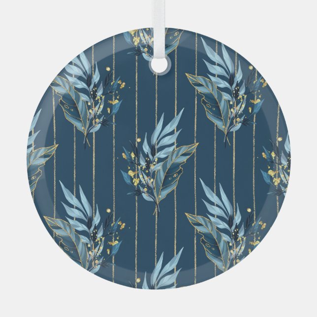 Blaue Blätter Nahtlose Wrap Hintergrund Ornament Aus Glas (Vorderseite)