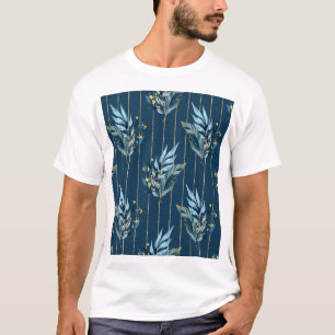 Blaue Blätter Nahtlose Wrap Hintergrund T-Shirt