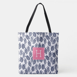 Blaue Blätter und rosa Monogramm