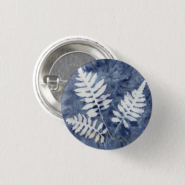 Blaue Blaudruck-Farne Pinback-Button Button (Vorne & Hinten)