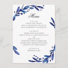 Blaue blaue Marineblau-Blattwerk Winterhochzeit Menükarte