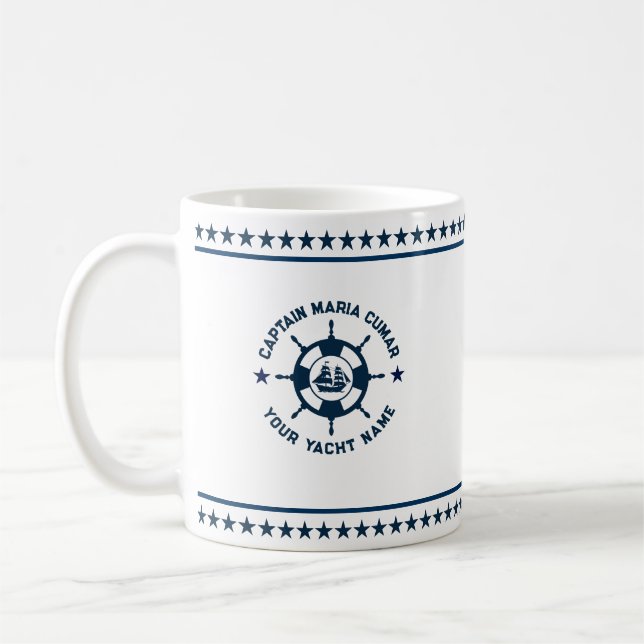Blaue blaue Nautical Boat Wheel Blue Stars Kaffeetasse (Links)