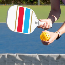 Blaue blaue rote, breite Rennstreifen auf weiß Pickleball Schläger