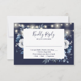 Blaue blaue, rustikale, blumenreiche Hochzeit RSVP Karte