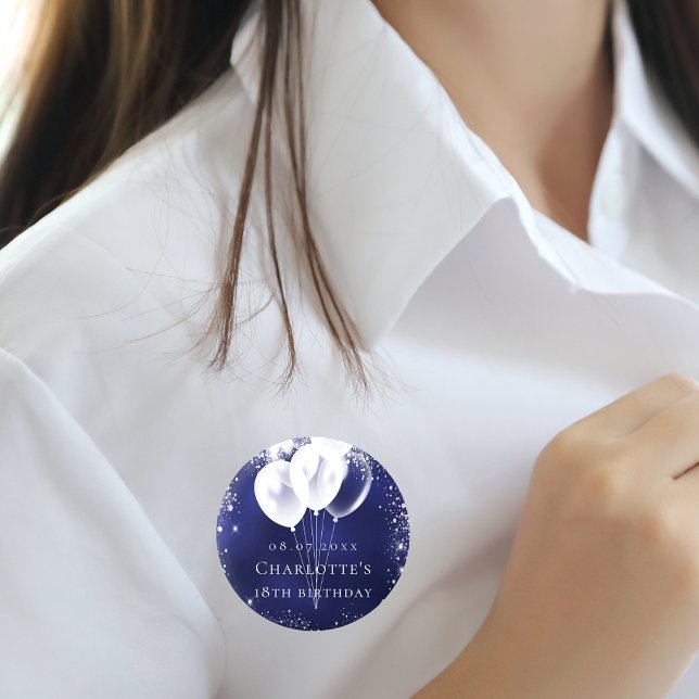 Blaue blaue Silberballon-Marke für die Geburtstags Button (Von Creator hochgeladen)